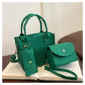 Women's Green Felt Tote Bag Set, 3-in-1 Quilted Handbag with Crossbody & Card Holder