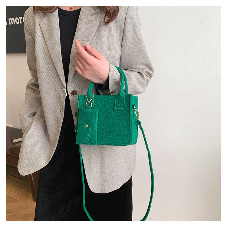 Women's Green Felt Tote Bag Set, 3-in-1 Quilted Handbag with Crossbody & Card Holder